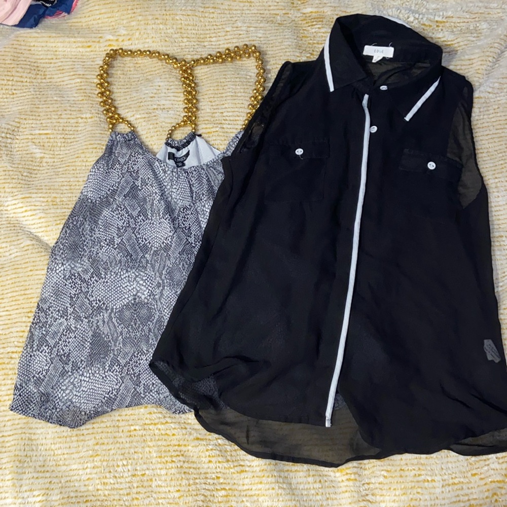 Snakeskin take w bead straps size XS black button up size S